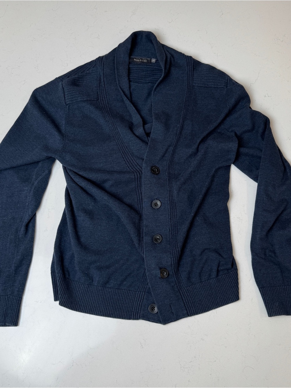RW&CO. Navy Shawl-Collar Button Cardigan
